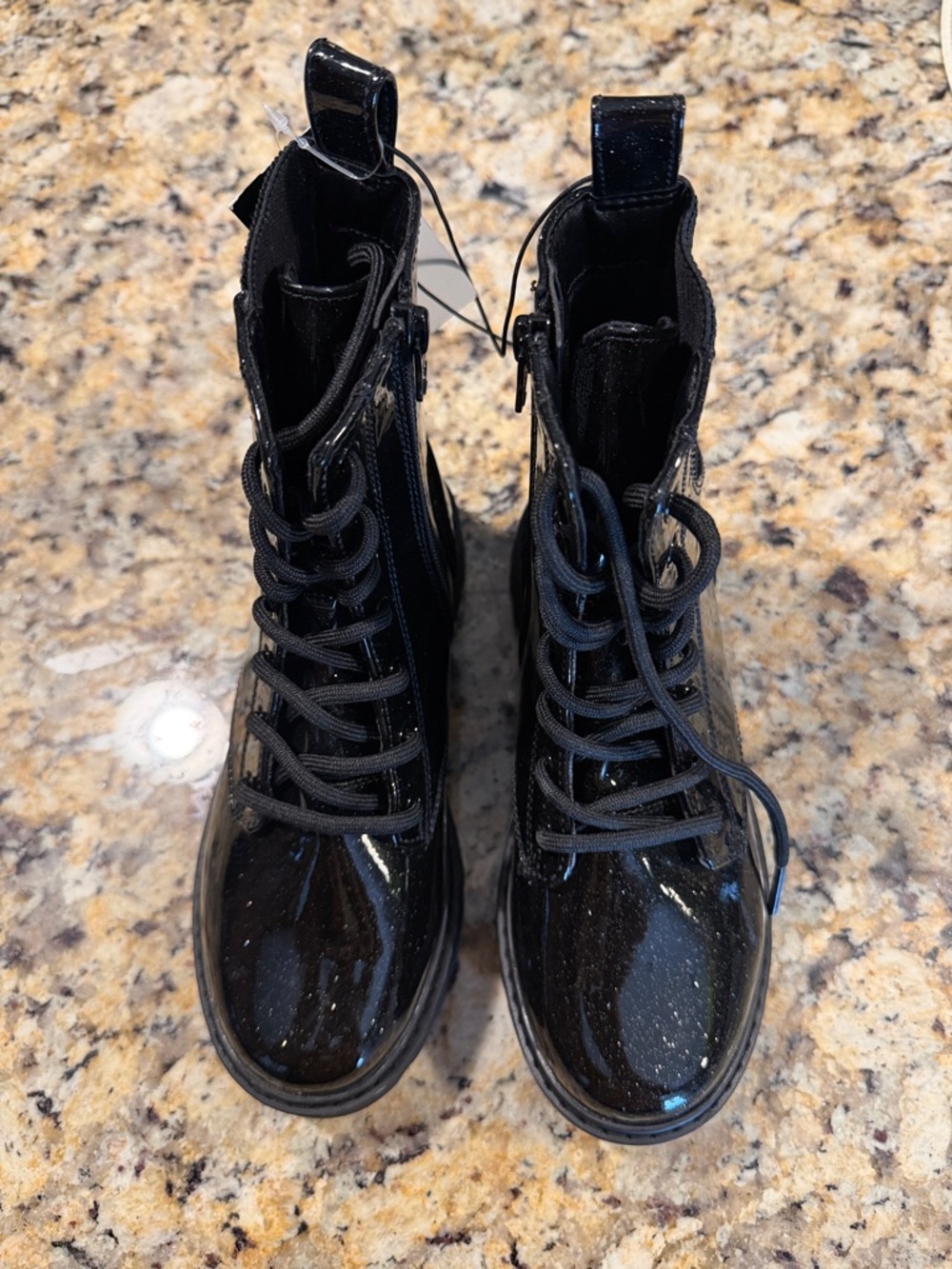 art class new Black Glitter Lace-Up Kids Boots.